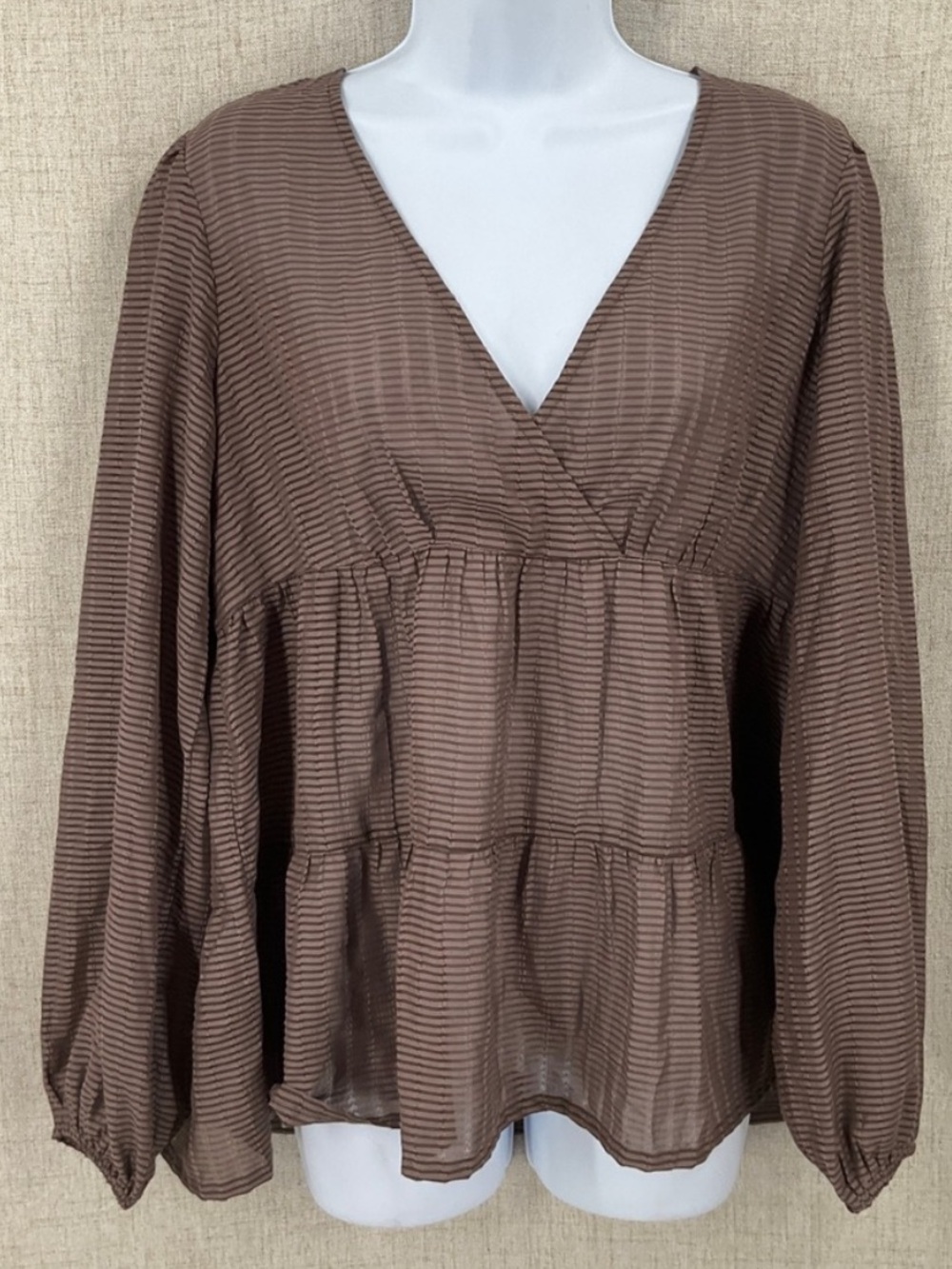 Lucky Brand Chocolate Brown Tiered V-Neck Blouse